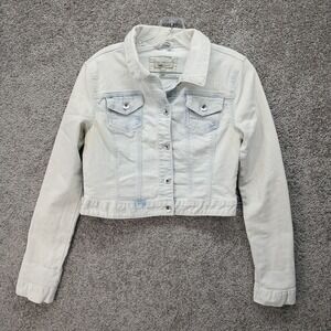 YMI Jeans Womens Light Wash Cropped Denim Trucker Jacket Blue 1713 Size M